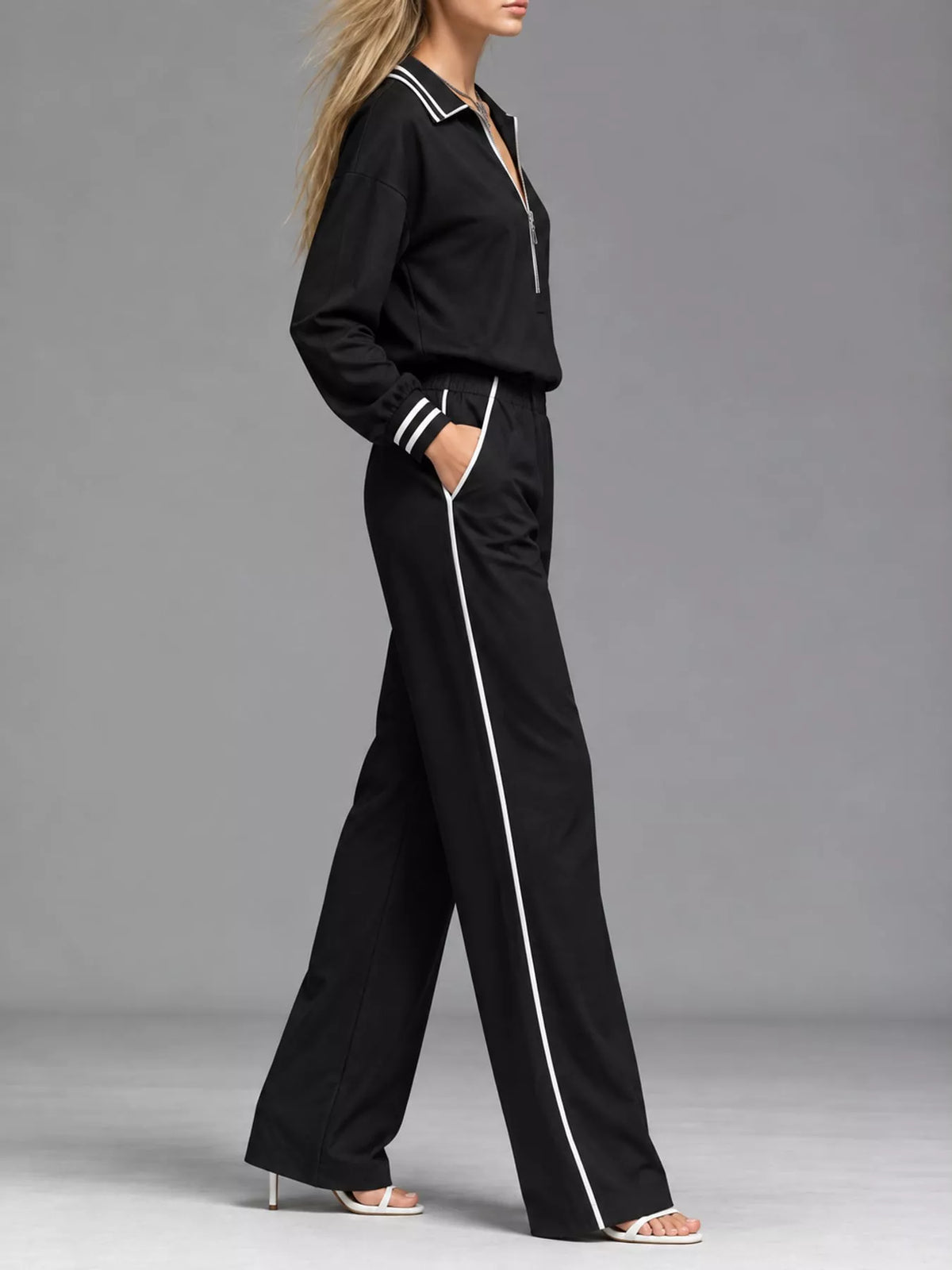 Striped Half Zip Top and Pants Set