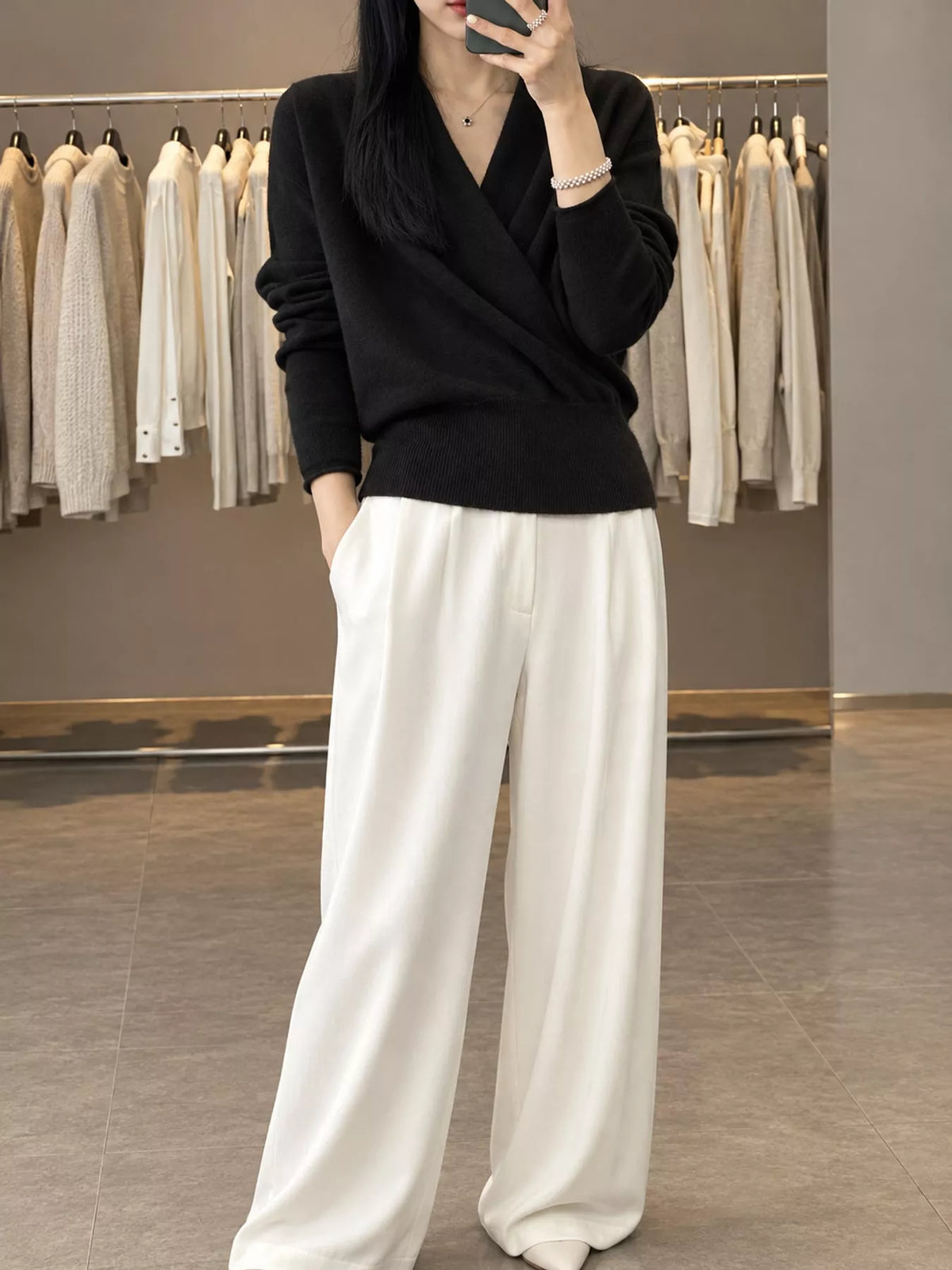 Wrap-Front Long Sleeve Sweater