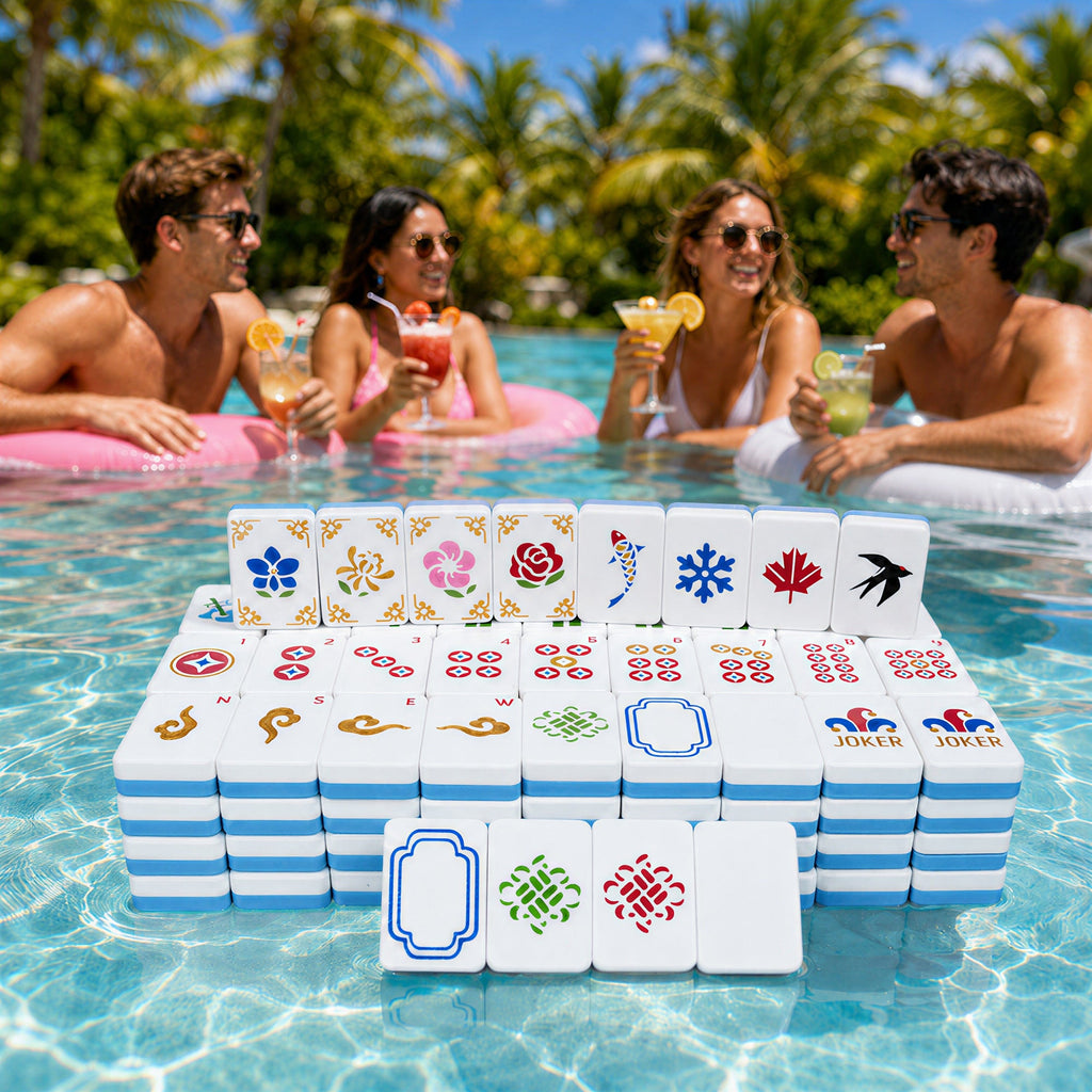 160PCS Floating American Mahjong Set With Storage Case, Dice And Rule Cards, Ocean Theme Pool Mahjong Tiles For Summer Party, Travel And Game Night