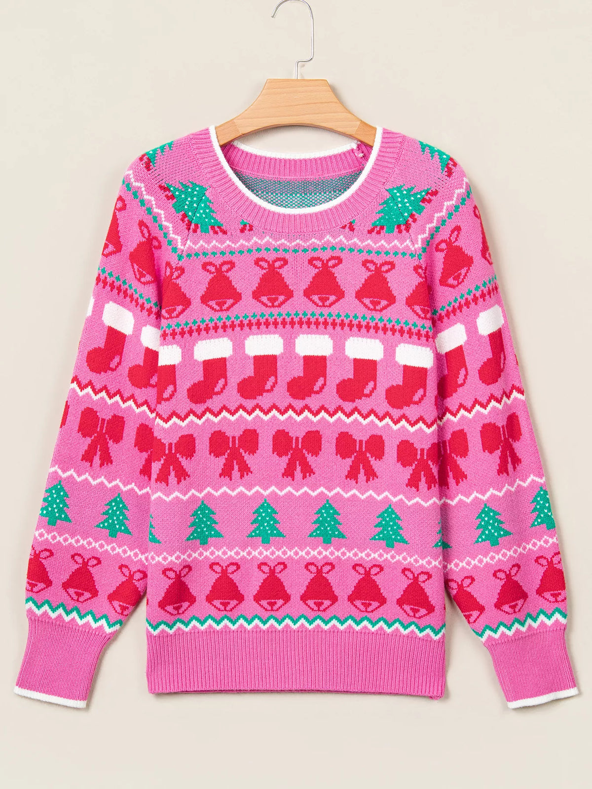 Christmas Holiday Graphic Round Neck Knit Sweater