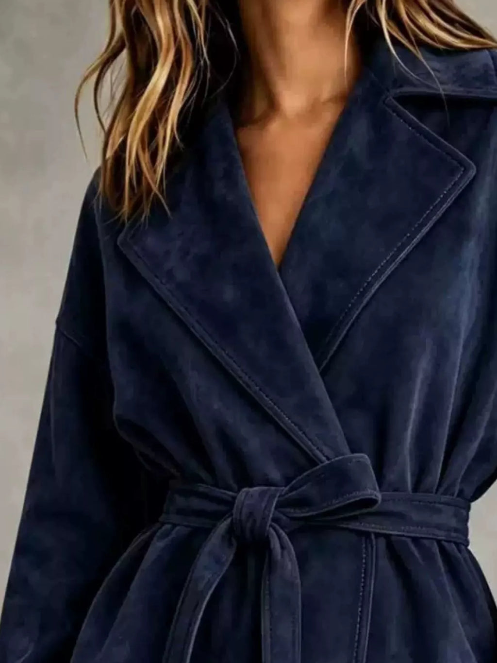 Tie-Waist Lapel Collar Jacket