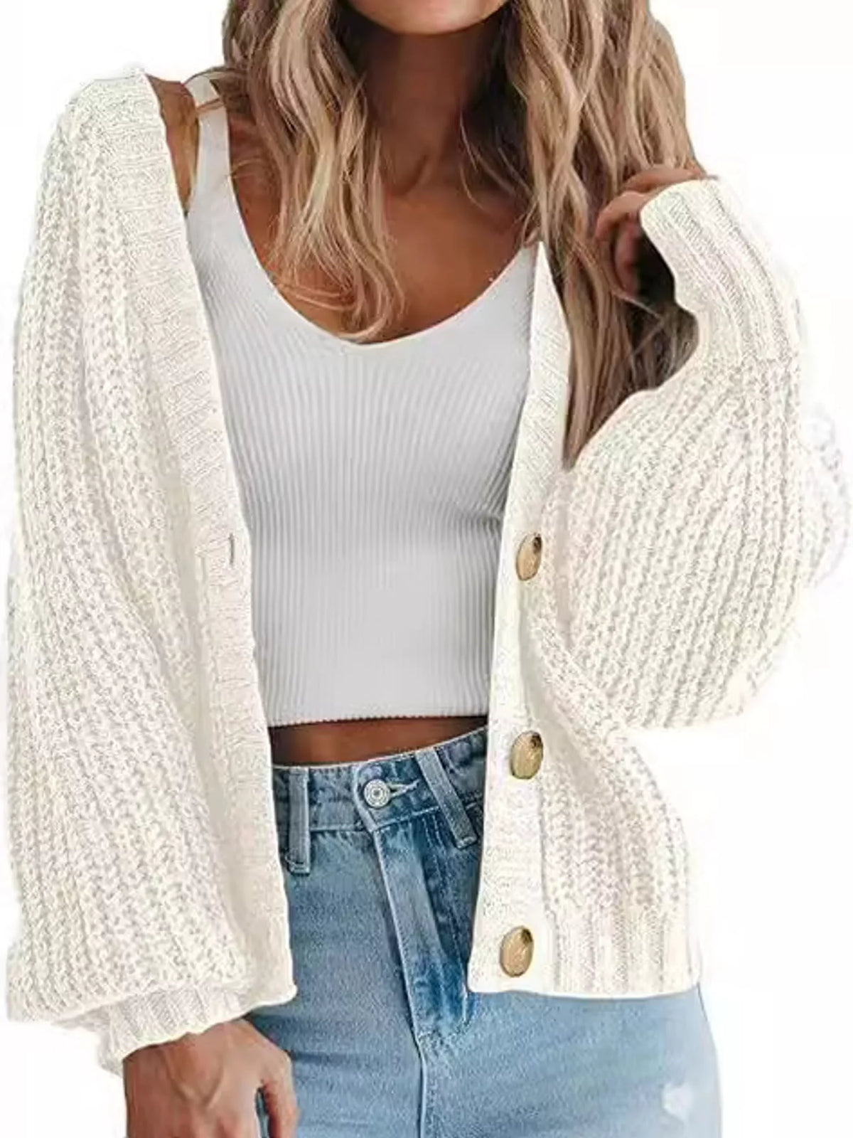 Full Size Chunky Knit Button-Down Cardigan Plus Size