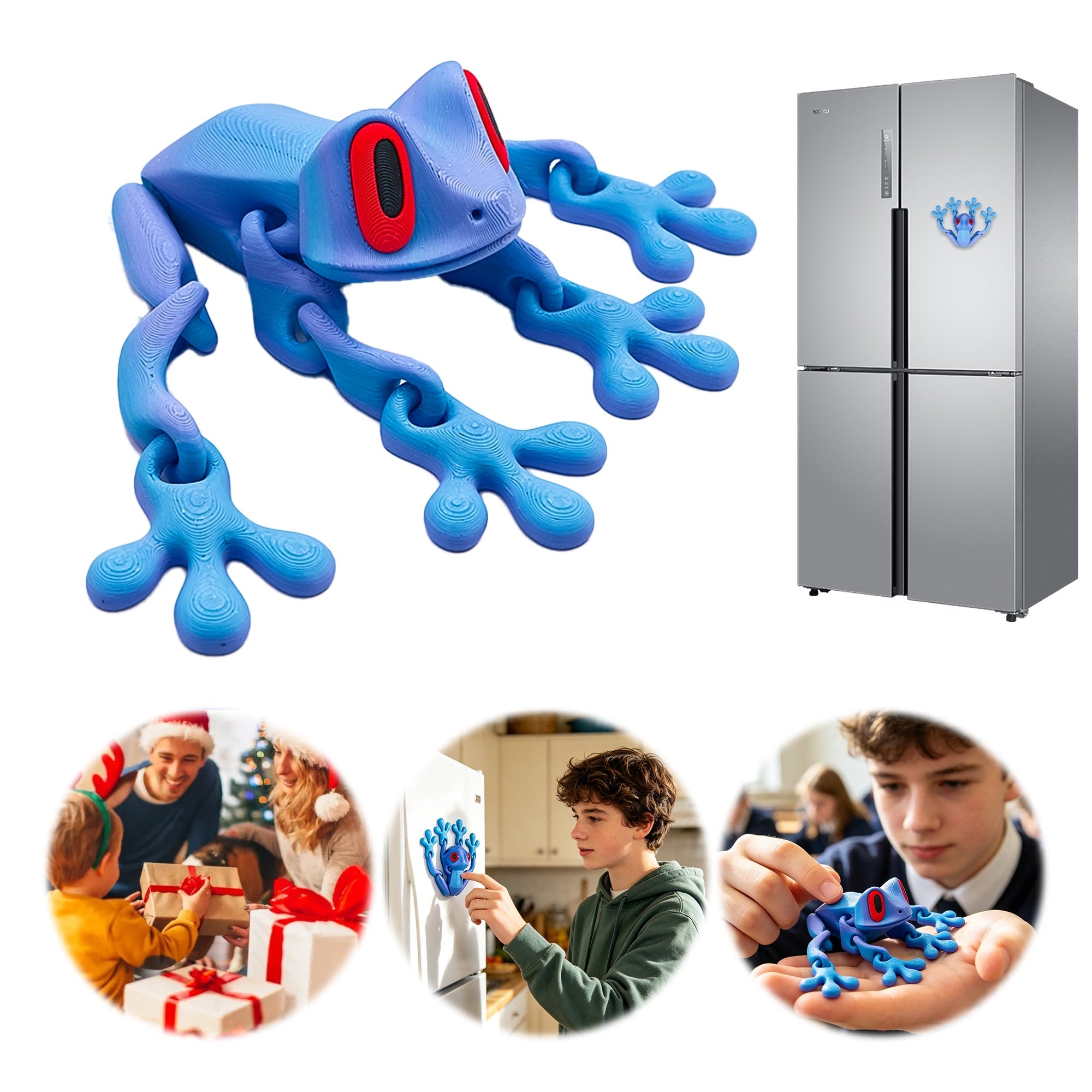 Large 3D Printed Frog Fridge Magnet, Articulated Tree Frog Magnetic Refrigerator Decoration, Cute Animal Magnet For Kitchen Locker Office Decor