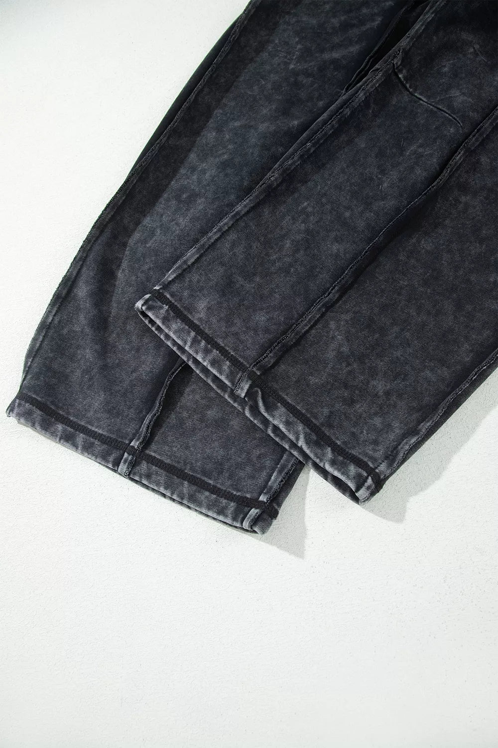 Mineral Wash Raw Seam Drawstring Elastic Waist Barrel Pants