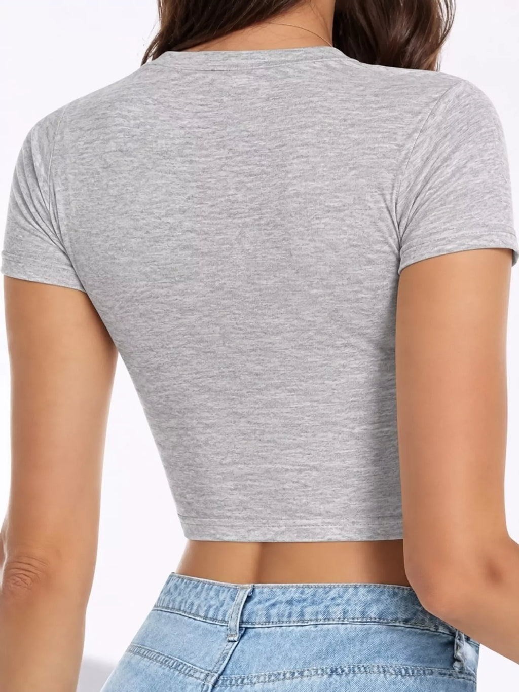 Slim Fit Basic Crew Neck Short Sleeve Crop T-Shirt