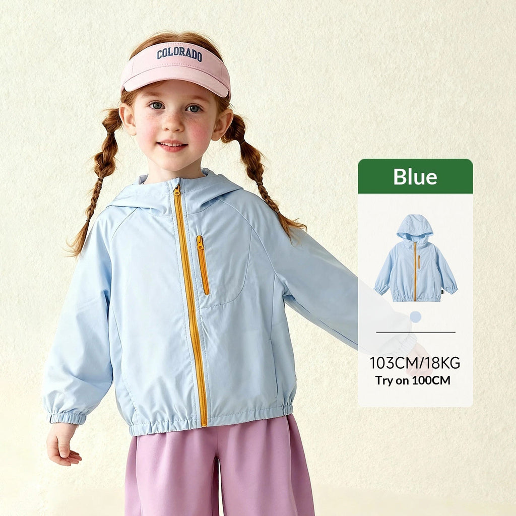 Kids Sun-Protective Casual Hooded Jacket With Contrasting Zippers