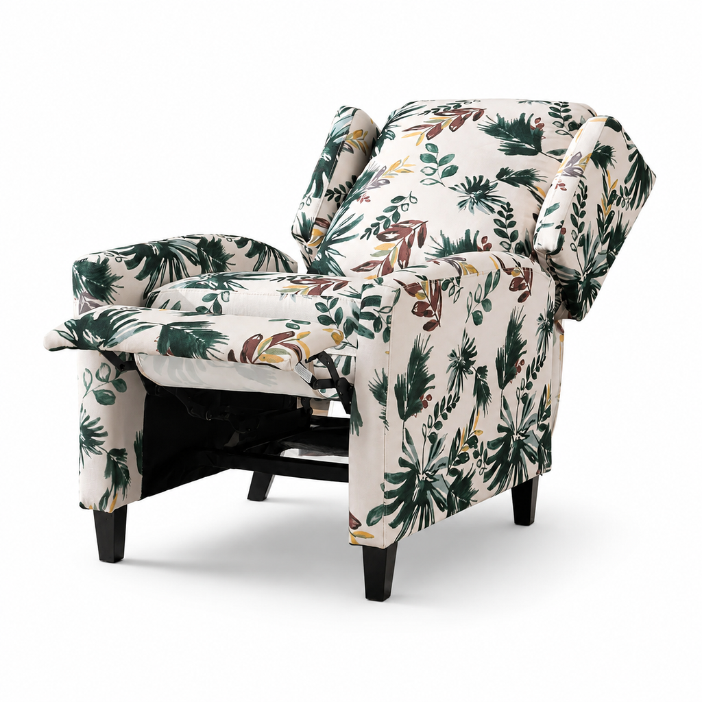 Floral Print Recliner Chair with Padded Arms - Multicolor