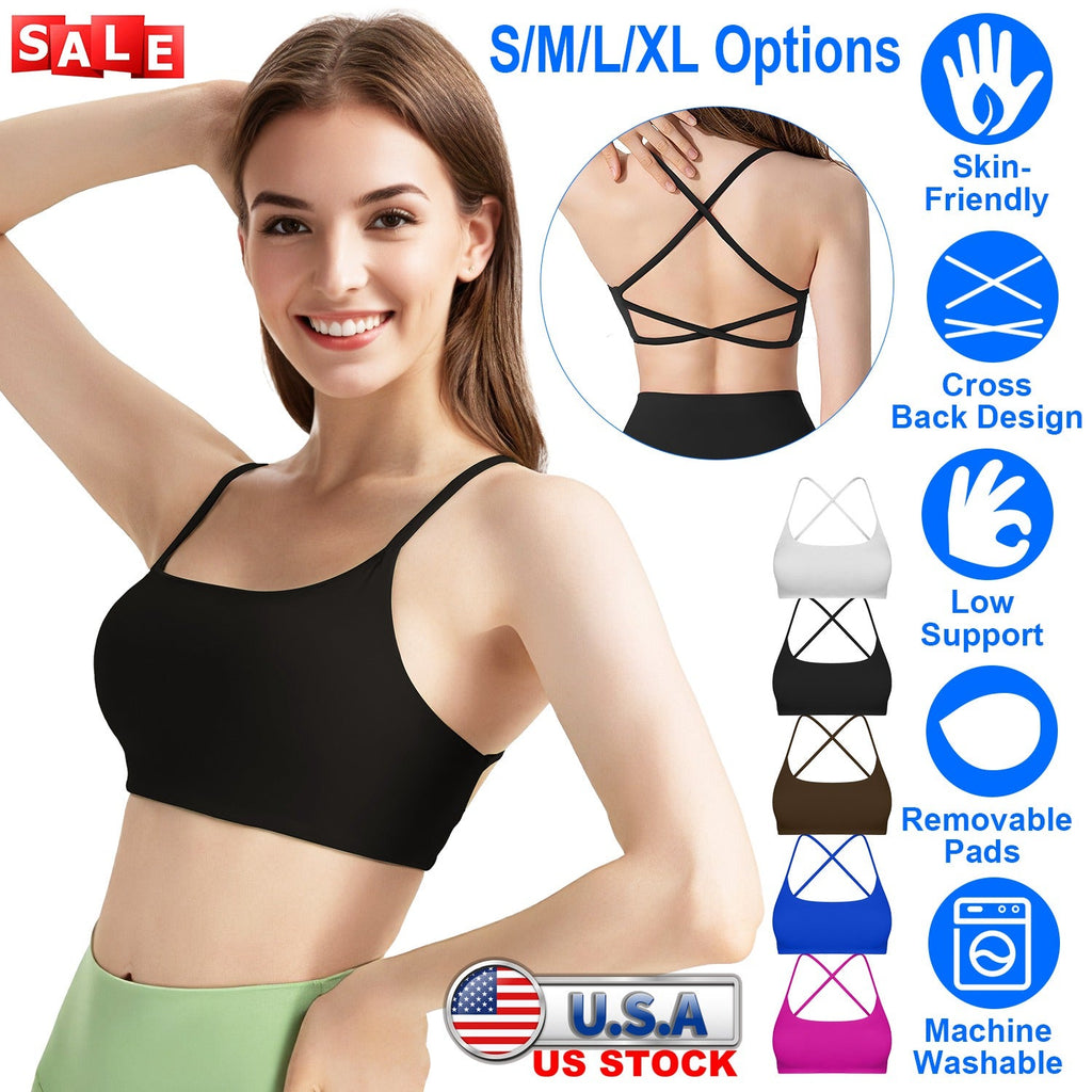 Cross Back Padded Sports Bra with Removable Pads