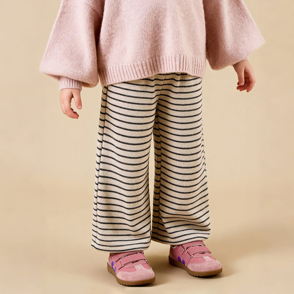Girls Striped Loose-fit Casual Wide-leg Pants