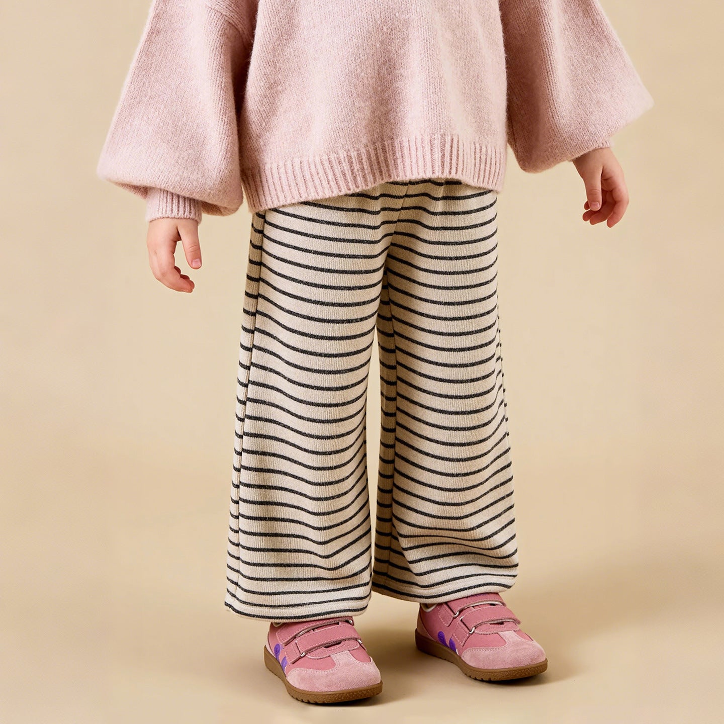 Girls Striped Loose-fit Casual Wide-leg Pants