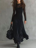 Elegant Gothic Sheer Mesh Long Sleeve Maxi Dress