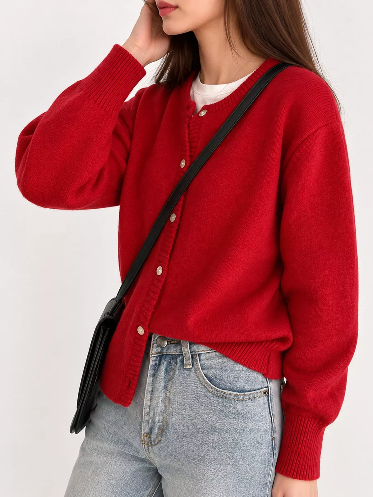 Crew Neck Button-Down Knit Cardigan