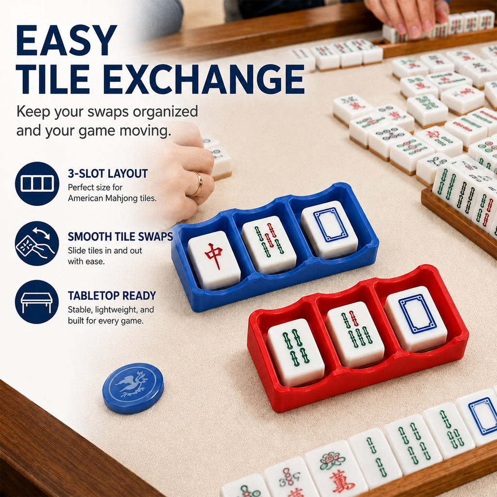 3-Slot Mahjong Tile Exchange Tray, 3D Printed Mahjong Passing Holder For 3 Tiles, Compact American Mahjong Game Accessory
