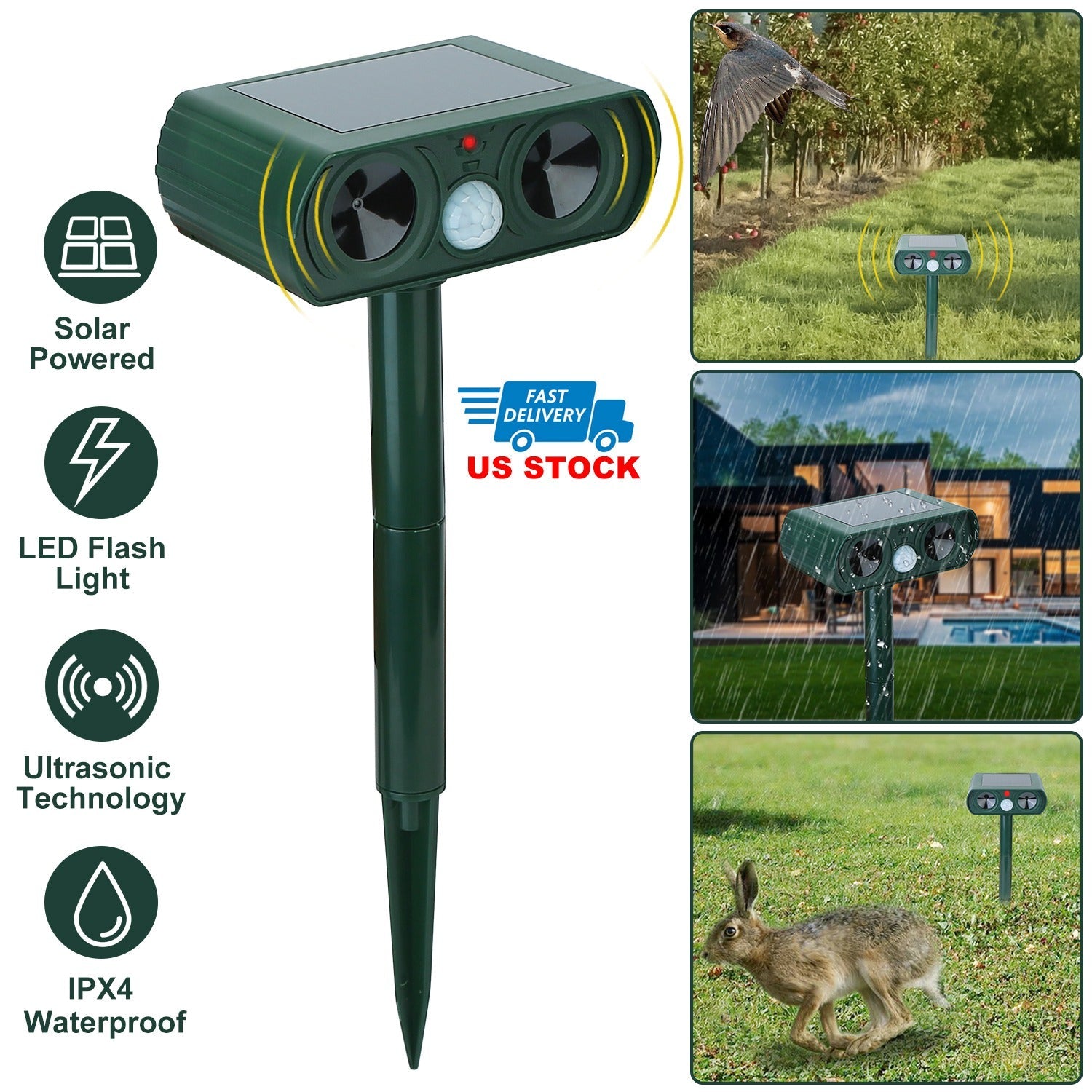 Ultrasonic Animal Repeller Solar Powered Motion Sensor