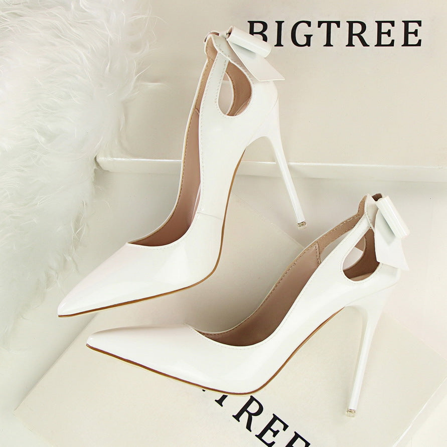 Women's Solid Color Cutout Back Bow High Heels See size chart under “more details”