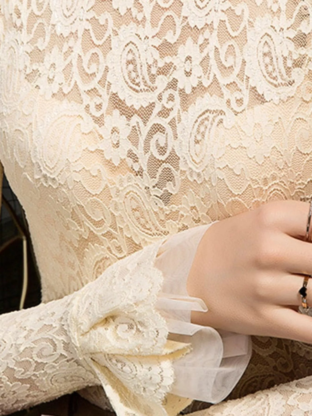 Full Size Lace Mock Neck Long Sleeve Blouse Plus Size