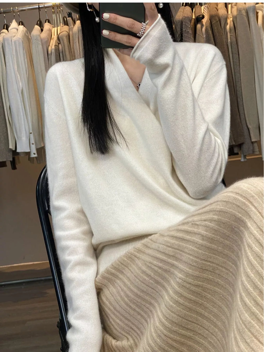 Wrap-Front Long Sleeve Sweater