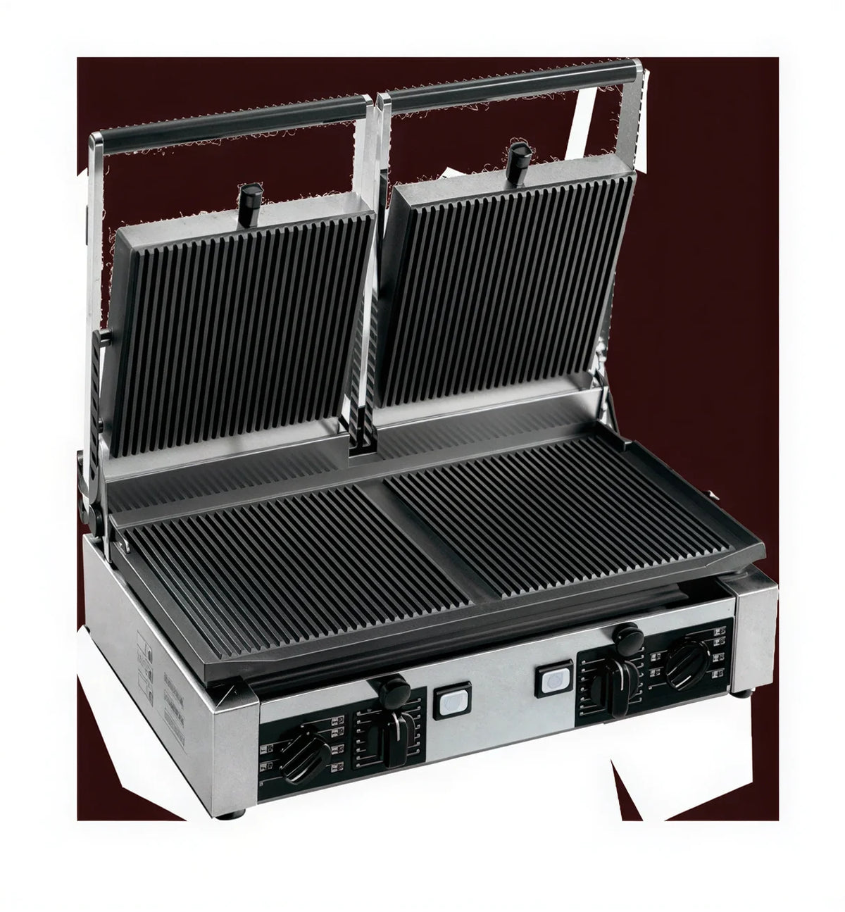 Univex PPRESS2R Double Countertop Electric Panini Press with Ribbed Cast Iron Plates, Manual Controls, 19.6 x 10 Inch Surface