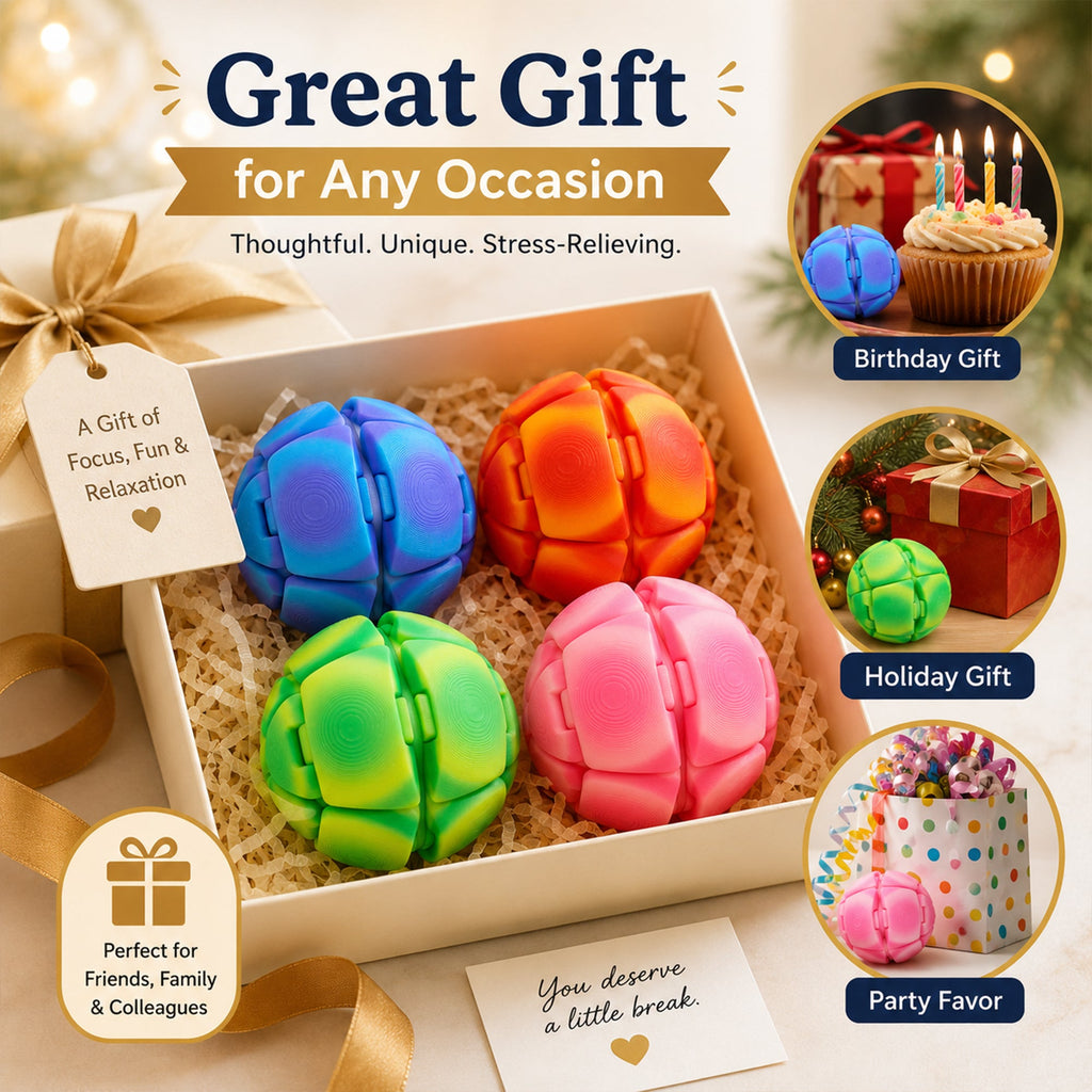 4 Pack Large Fidget Sphere Balls, 6cm 3D Printed Articulated Squeeze Balls, Colorful Tactile Handheld Fidget Set For Office Desk Travel
