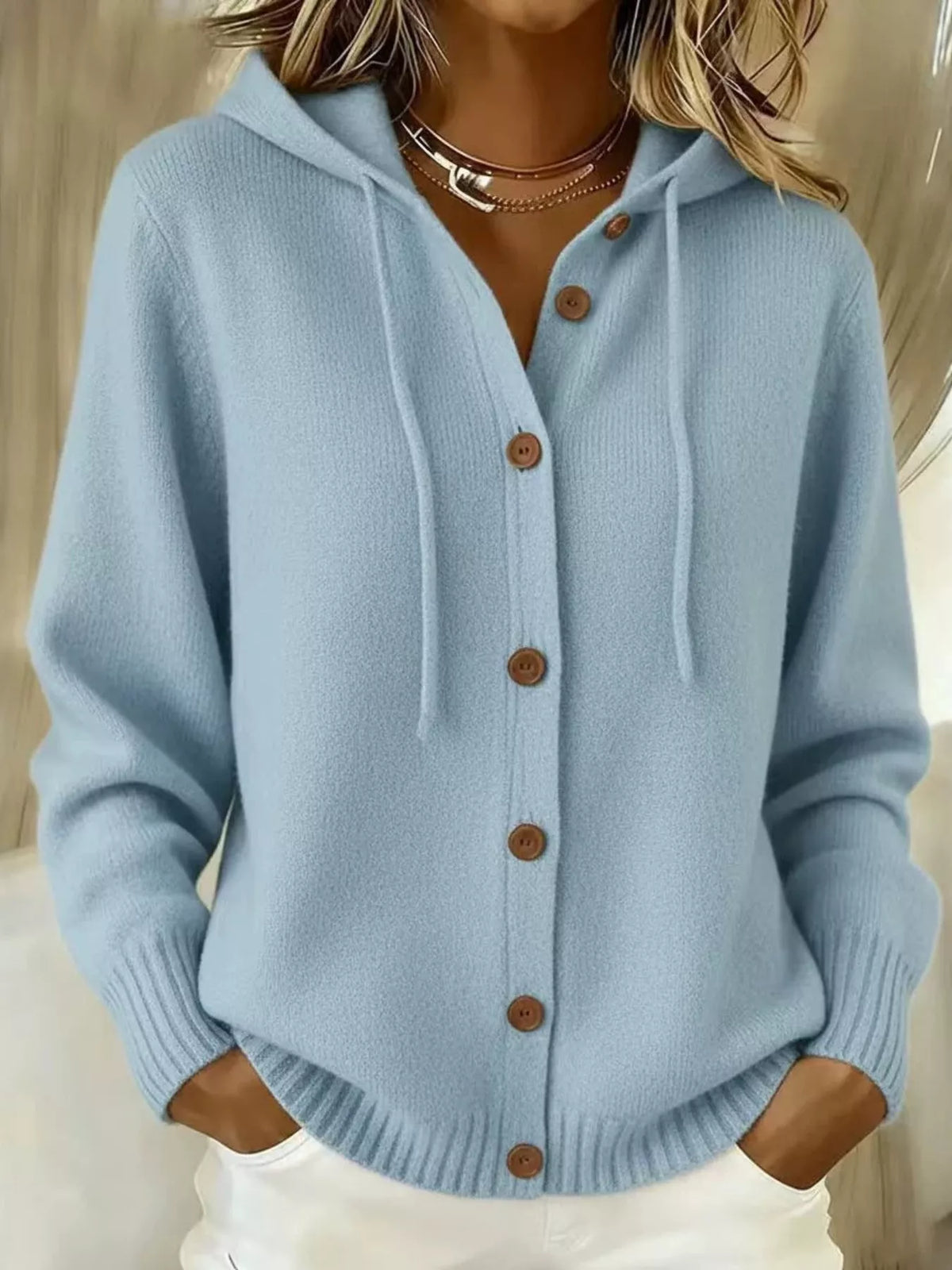Full Size Hooded Button-Down Knit Cardigan Plus Size
