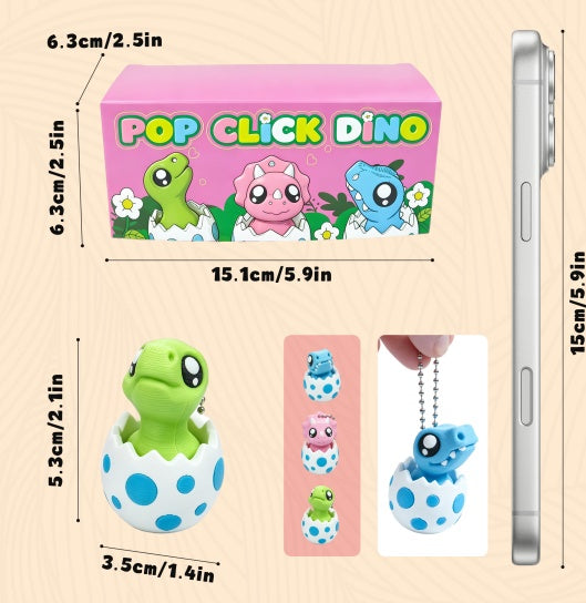 3PCS 3D Printed Dinosaur Egg Clicker Keychain Set, Mini Hatching Dino Press Click Fidget Charms, Cute Desk & Bag Accessories