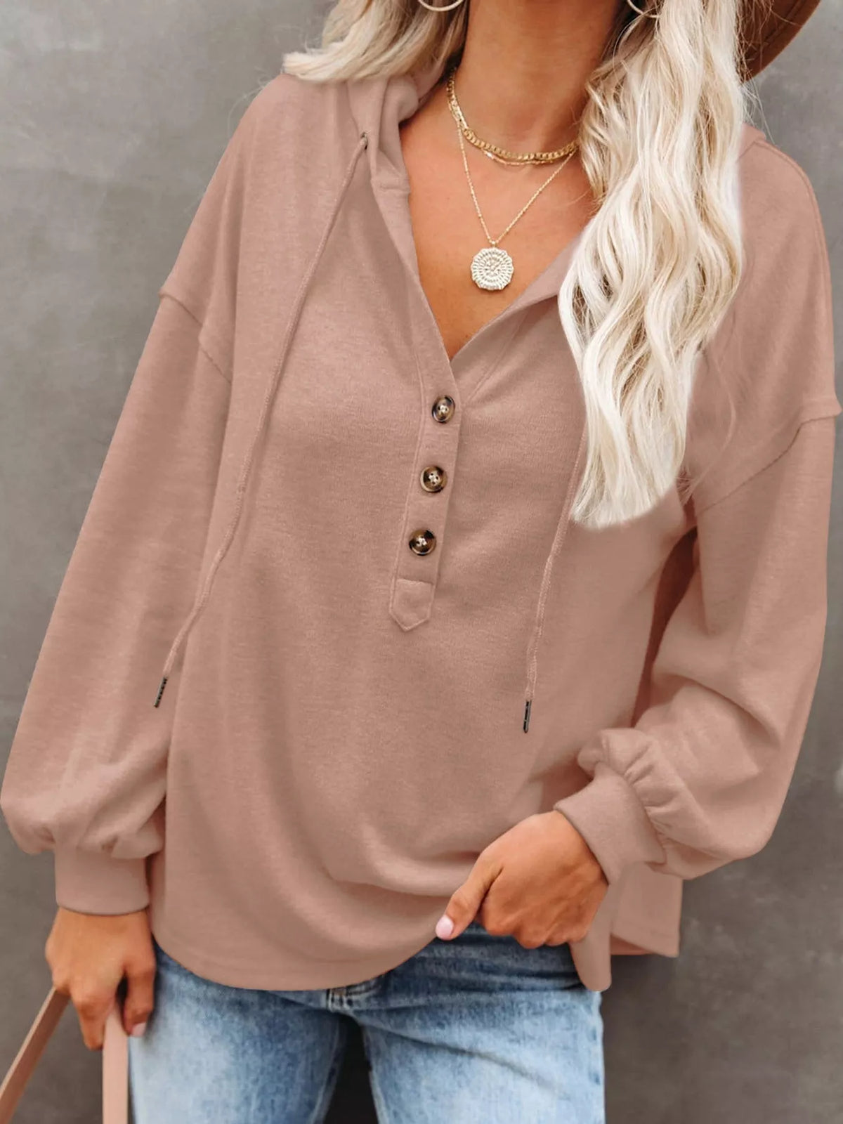 Drawstring Dropped Shoulder Hoodie
