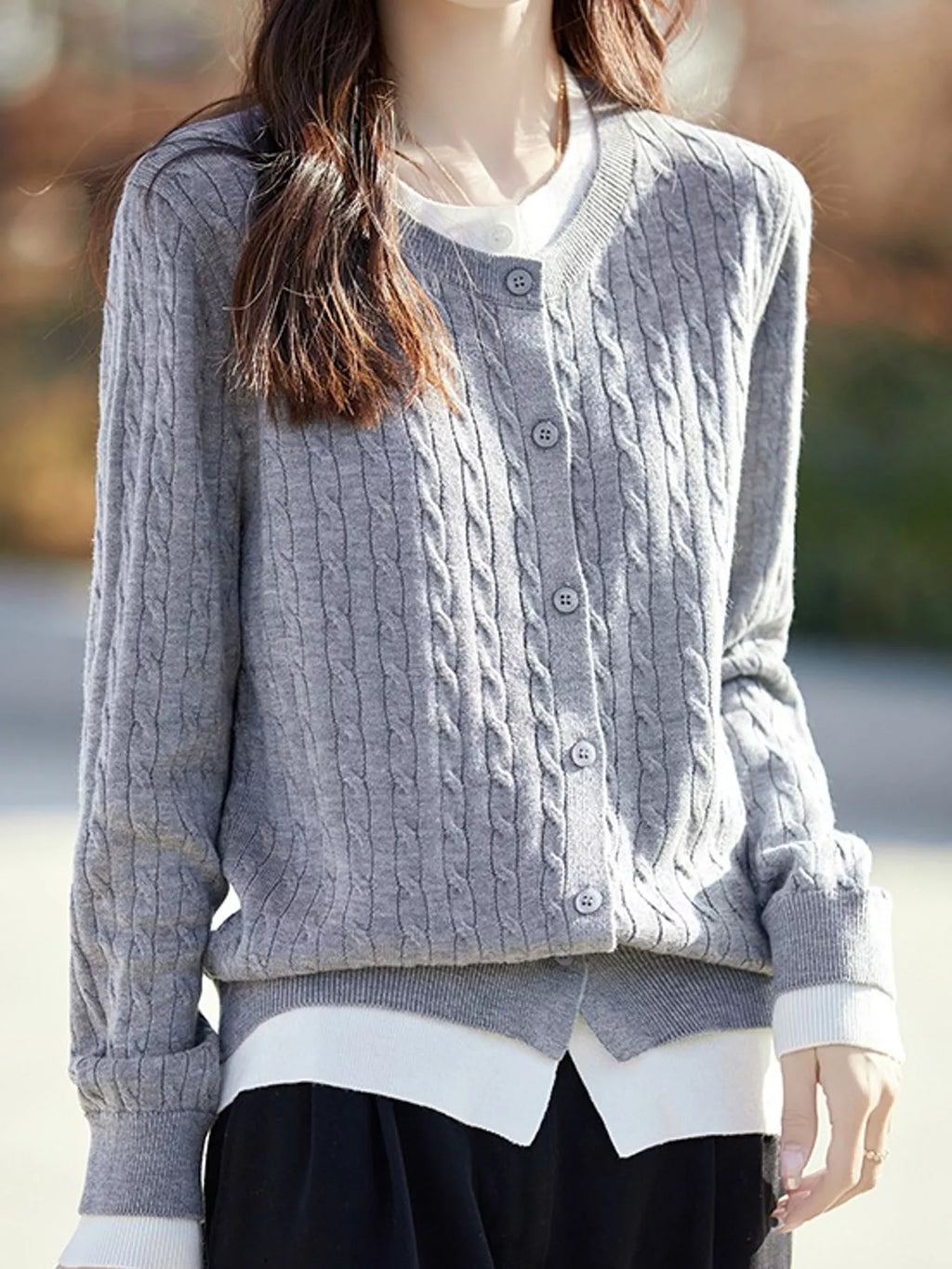 Cable-Knit Button-Down Cardigan