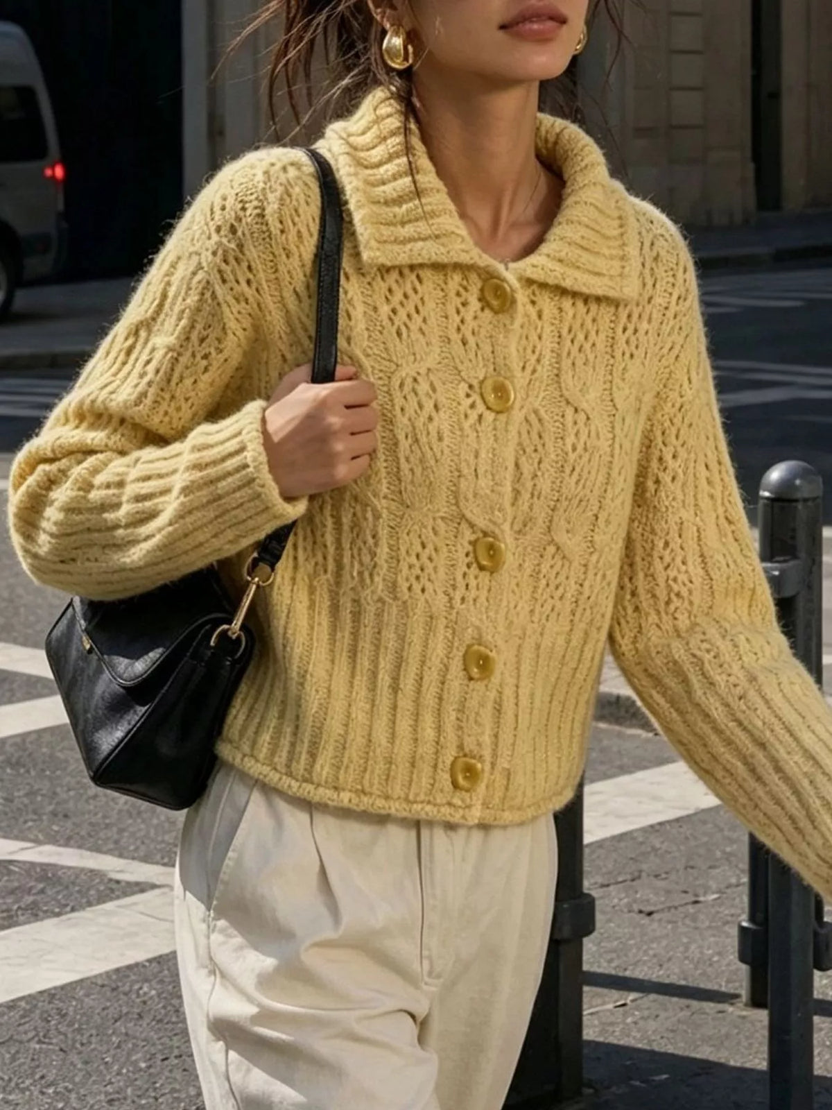 Cable-Knit Button Up Cardigan