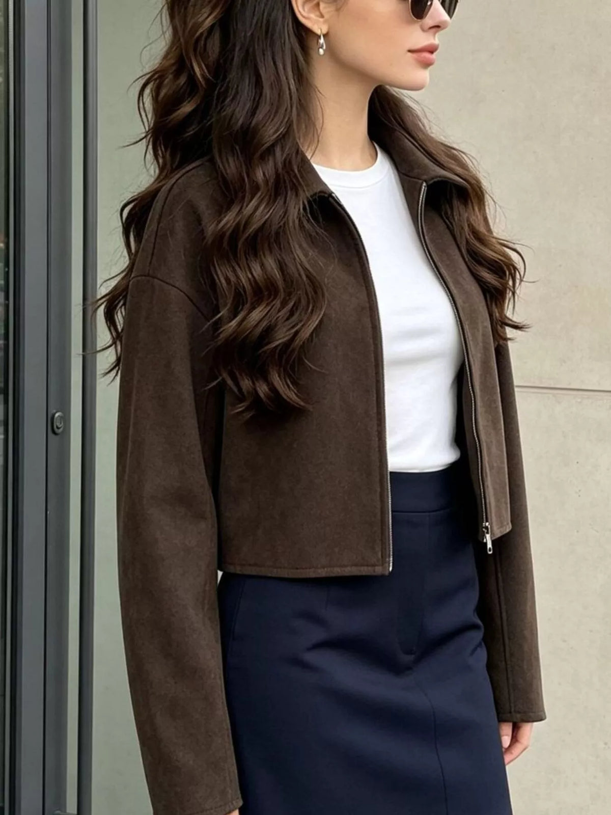 Zip Up Dropped Shoulder Jacket