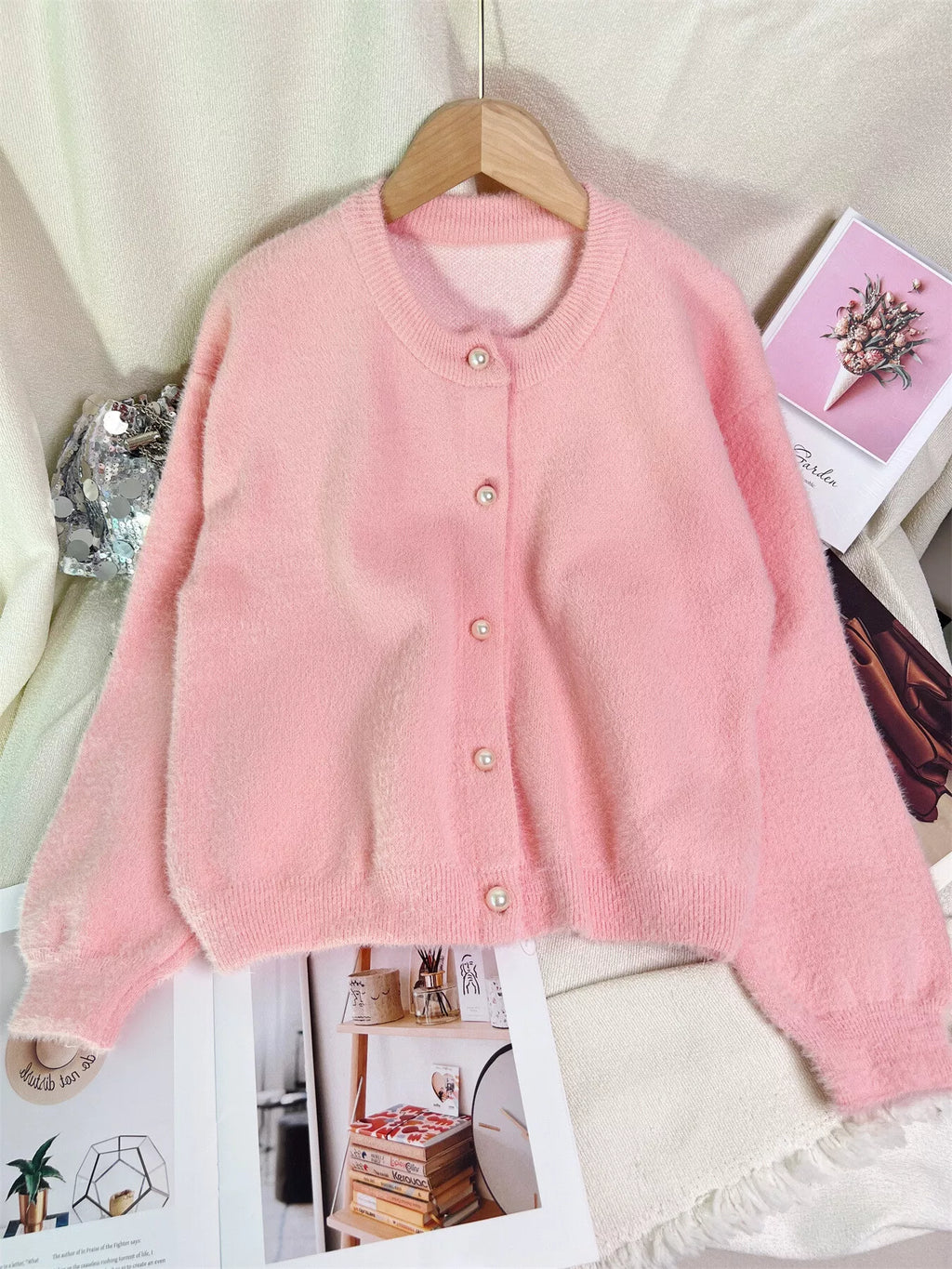 Fuzzy Knit Button Down Cardigan