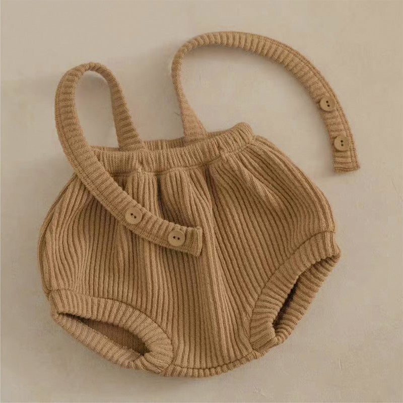 Baby Knitted Suspender Overalls, High-waisted Romper