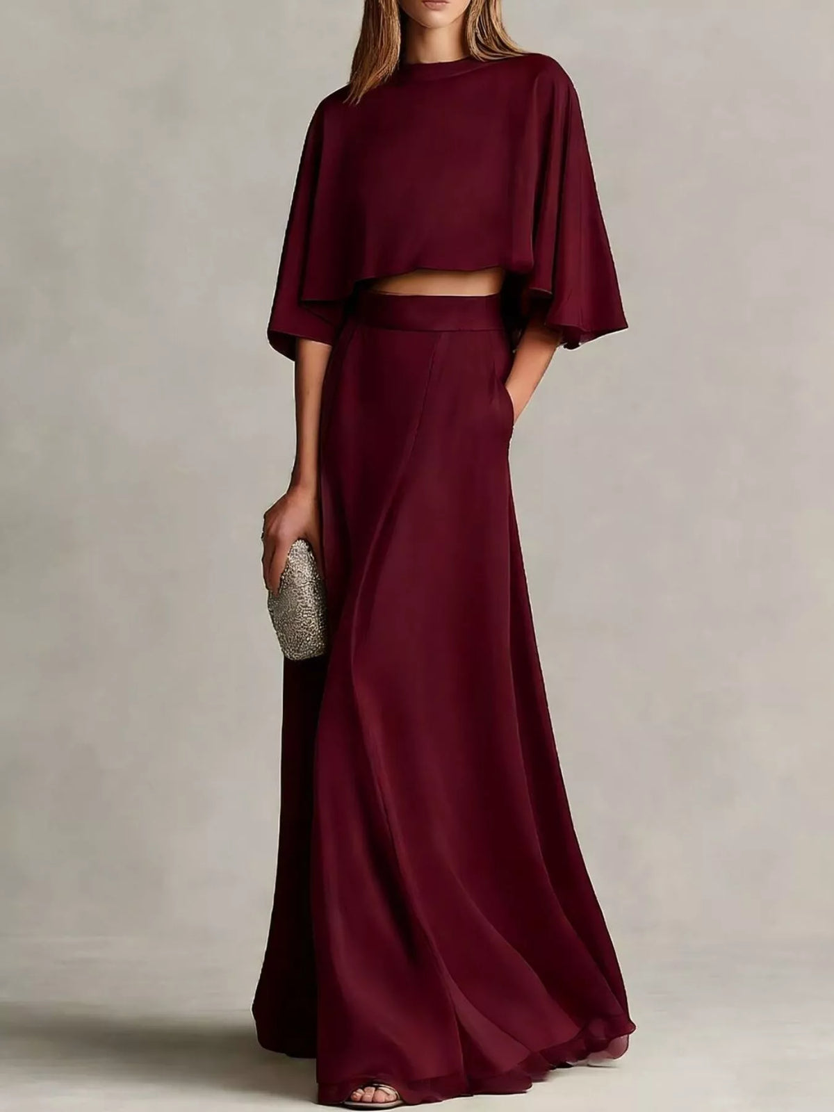 Full Size Satin Crop Top and Maxi Skirt Two-Piece Set Plus Size