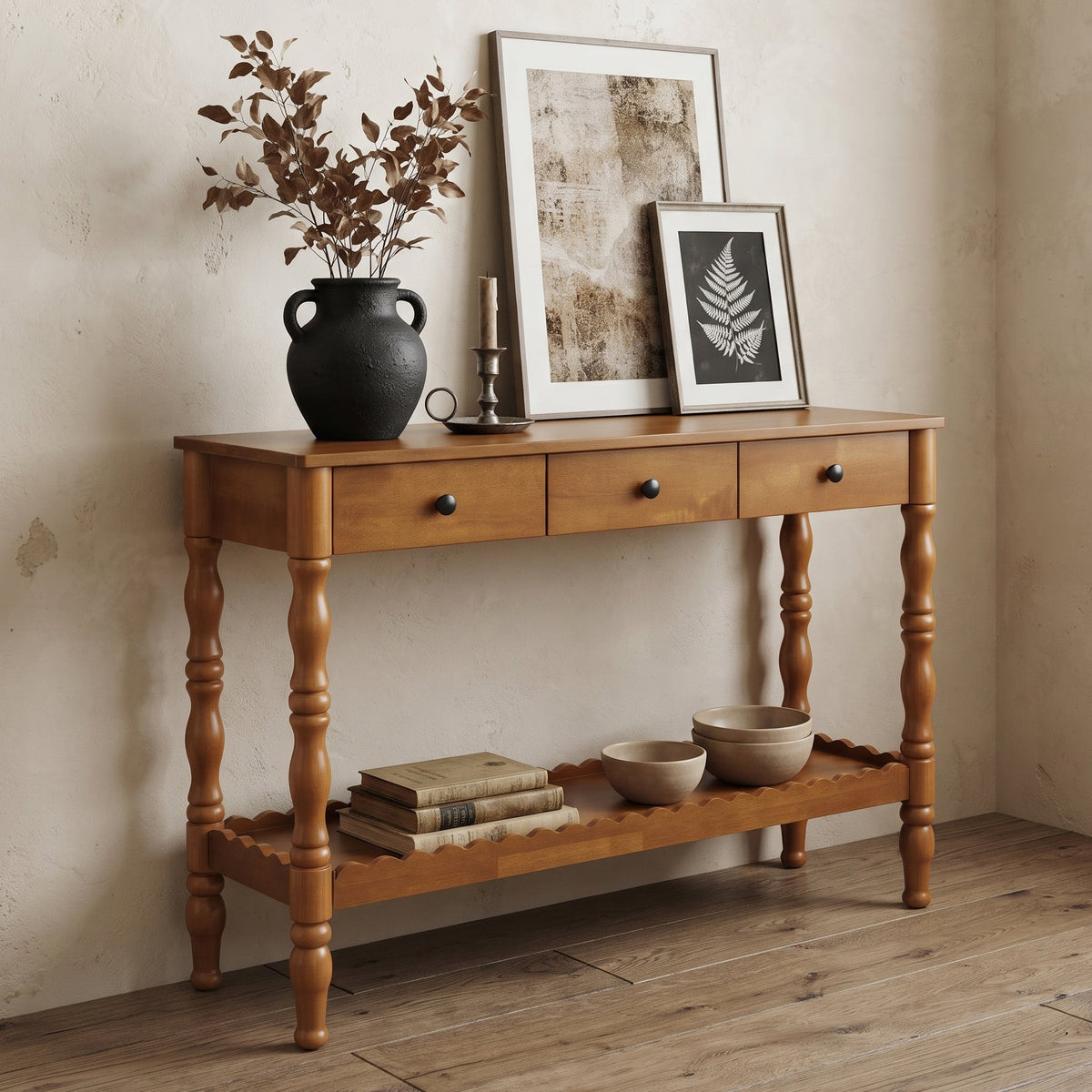 Solid Wood Console Table with Vintage Carved Wood Legs - Entryway