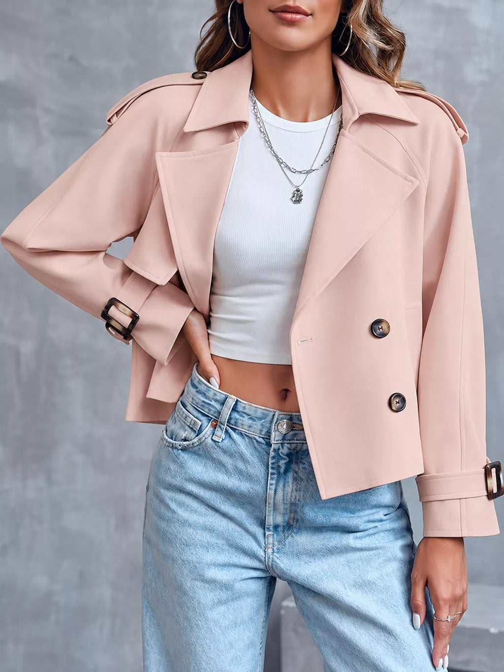 Double-Breasted Cropped Trench Outerwear