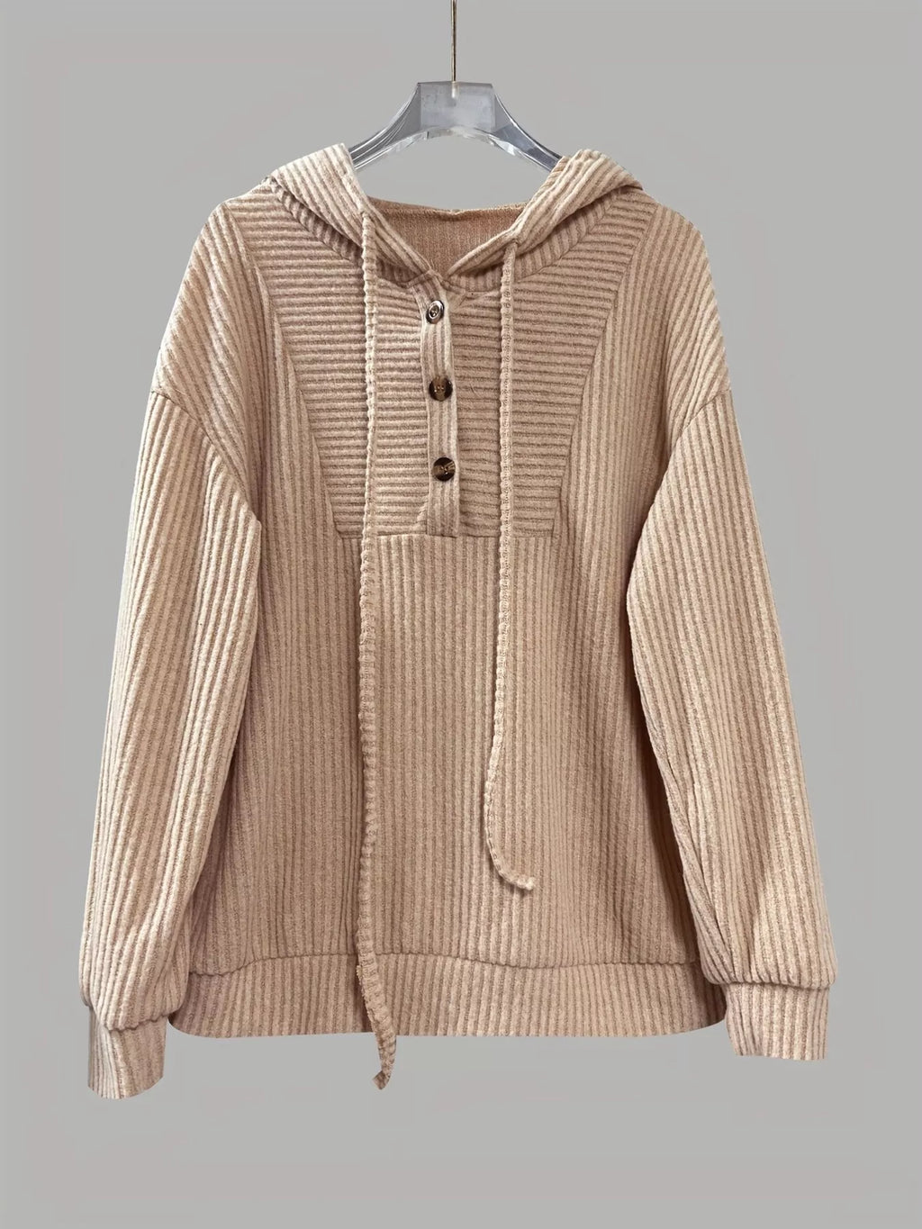 Button-Front Drawstring Hoodie