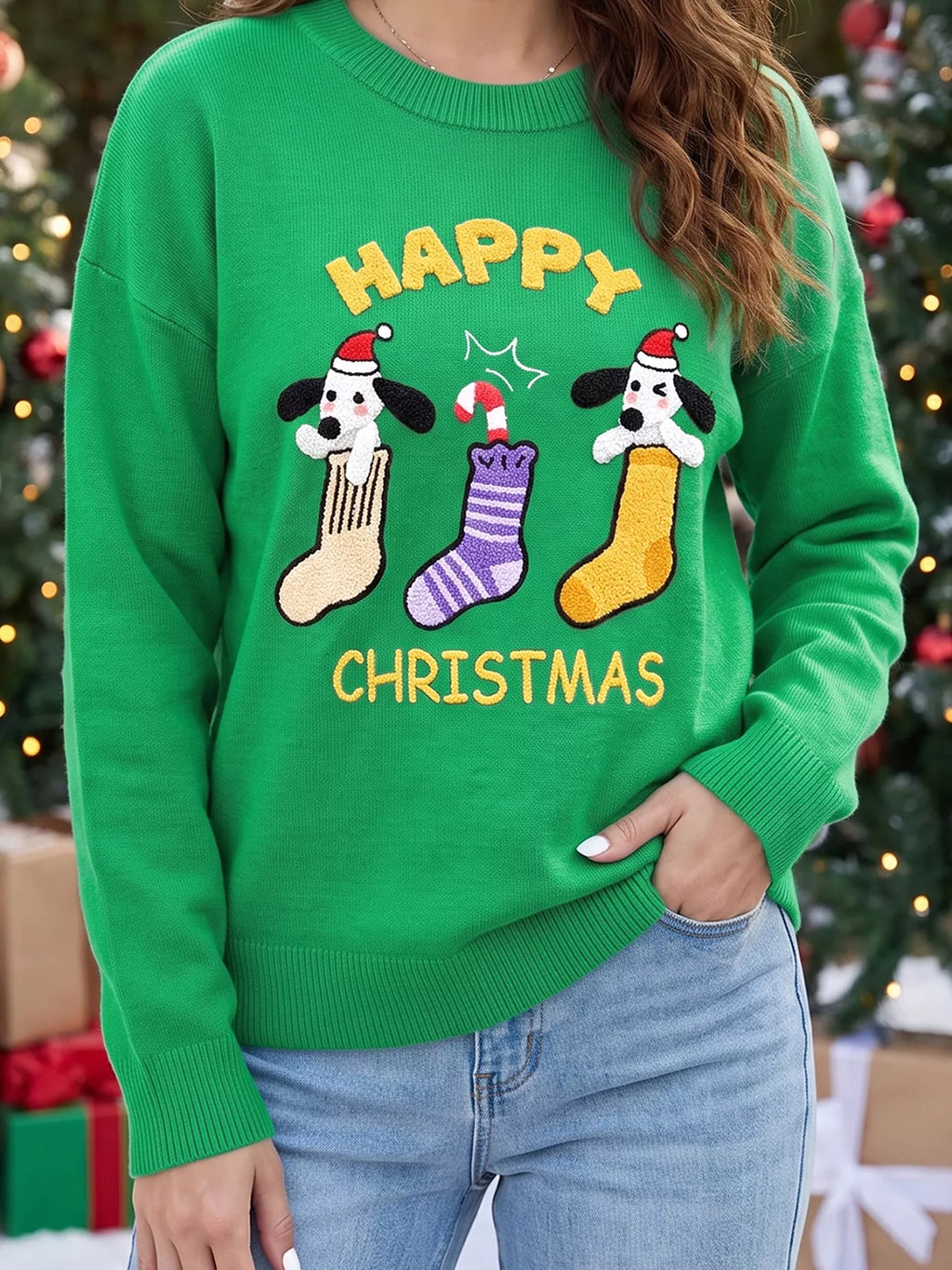 Abstract Patch Embroidery Christmas Pullover Sweater