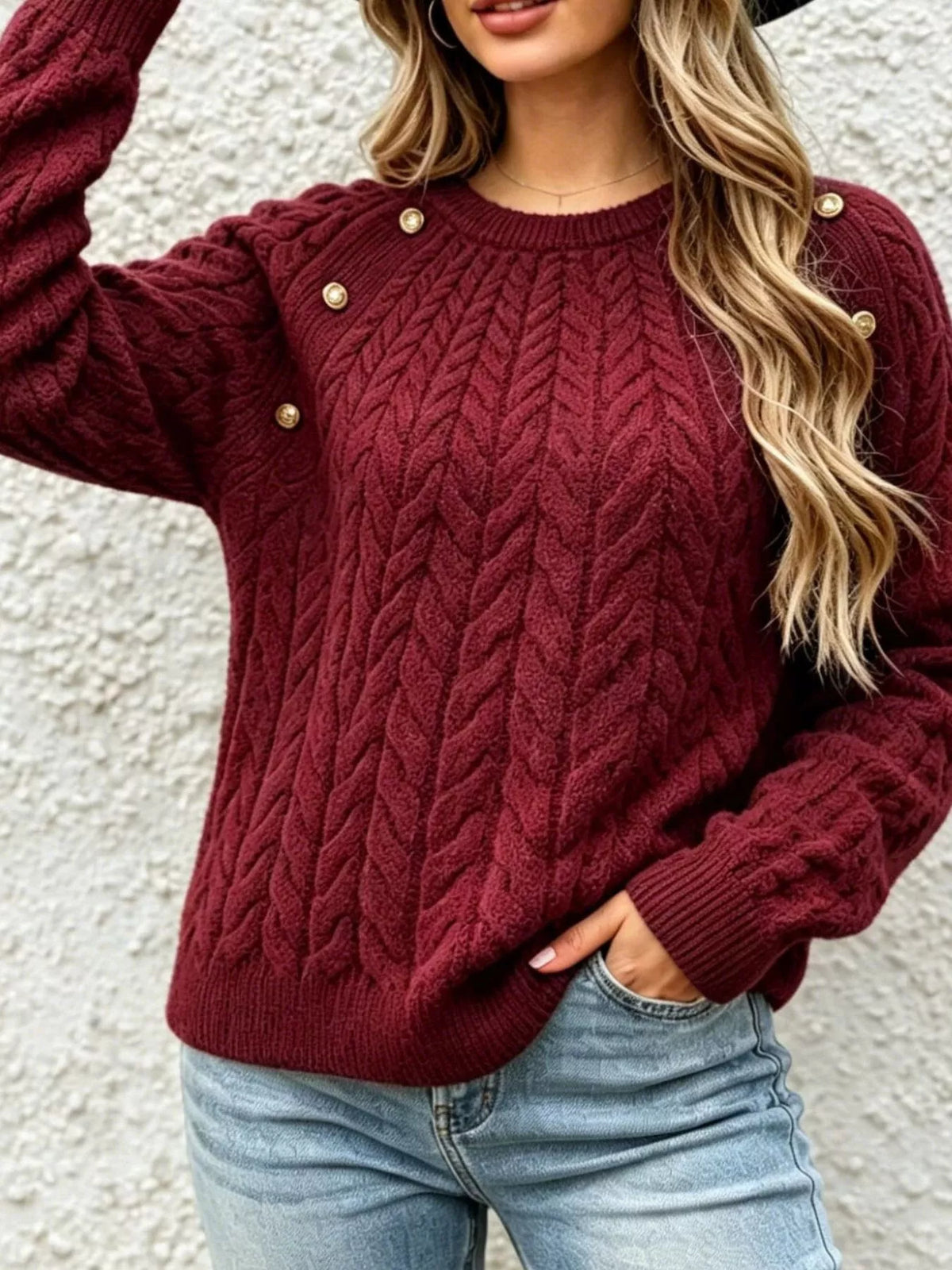 Cable-Knit Raglan Sleeve Sweater