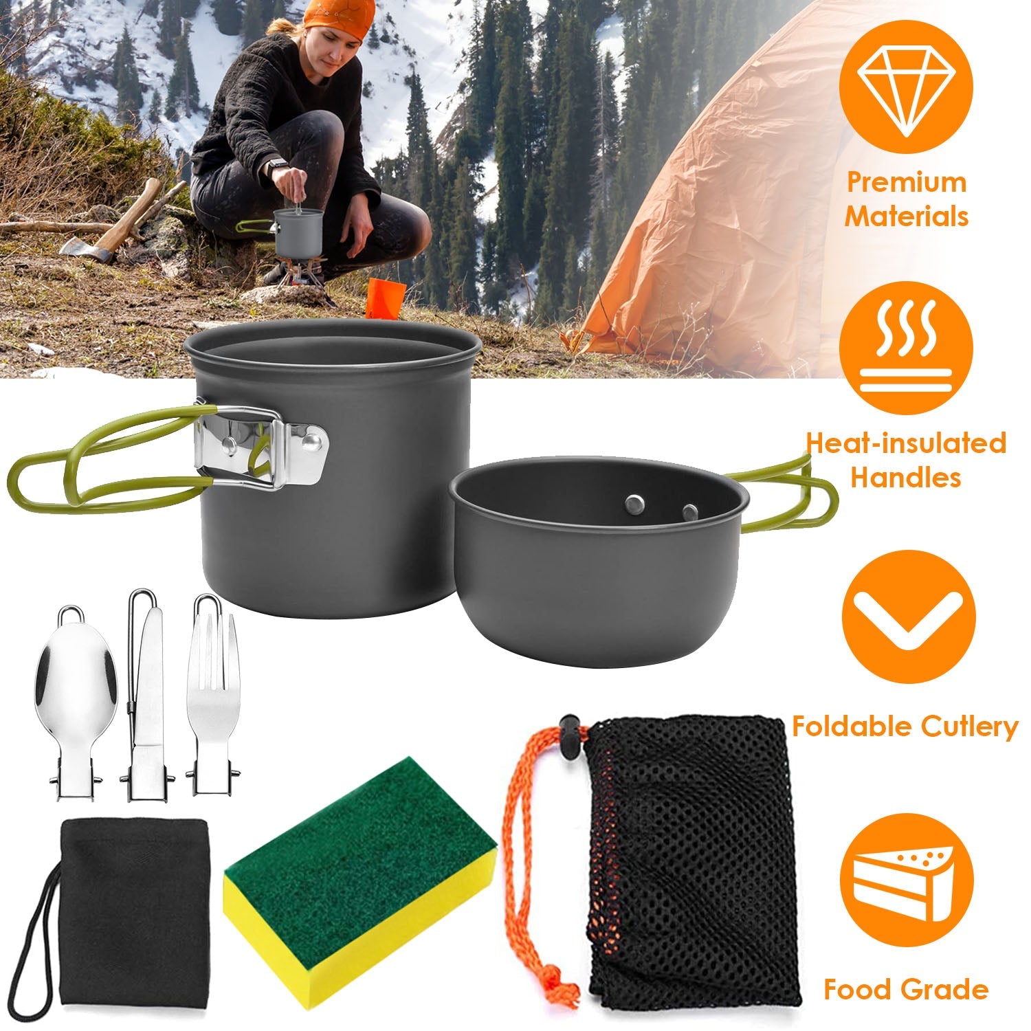 Camping Cookware Set with Pot and Foldable Cutlery