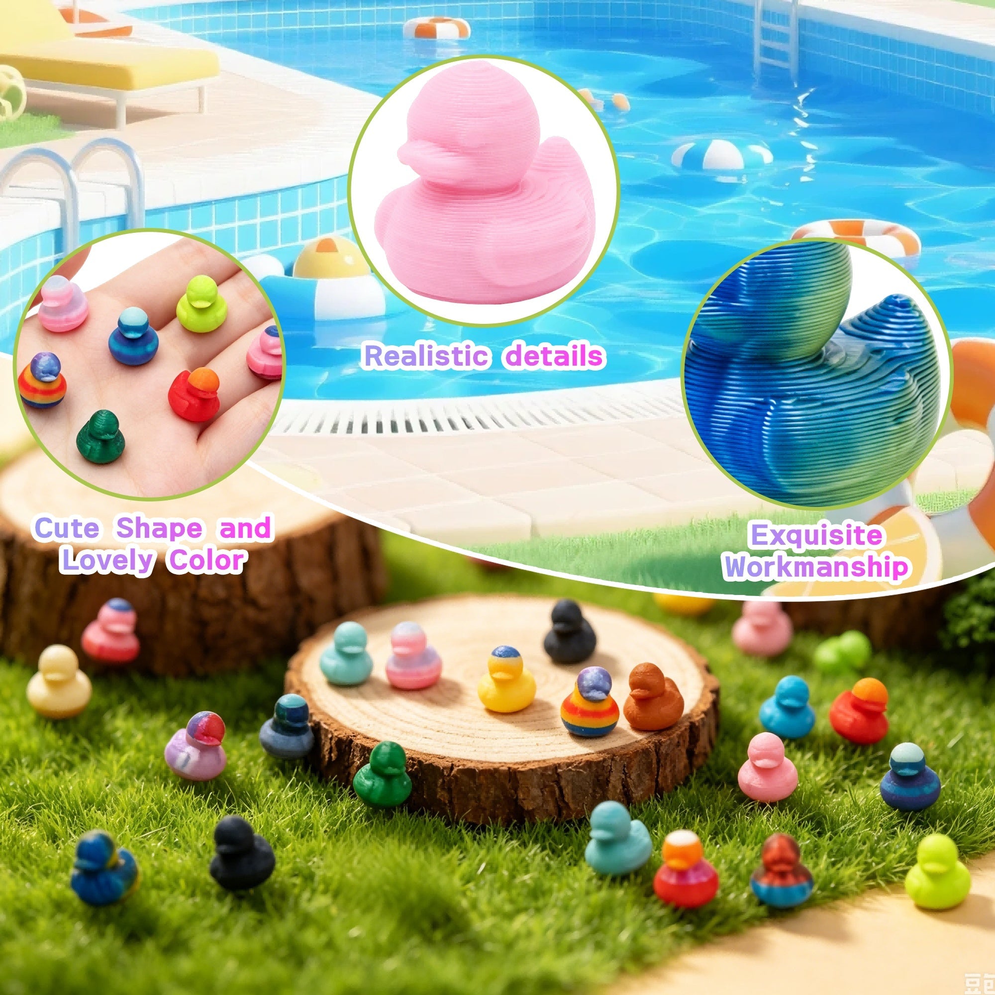 150PCS 3D Printed Mini Duck Figurines, Random Assorted Tiny Duck Miniatures For Fairy Garden, DIY Crafts, Party Favors, Gift Fillers And Desk Decor