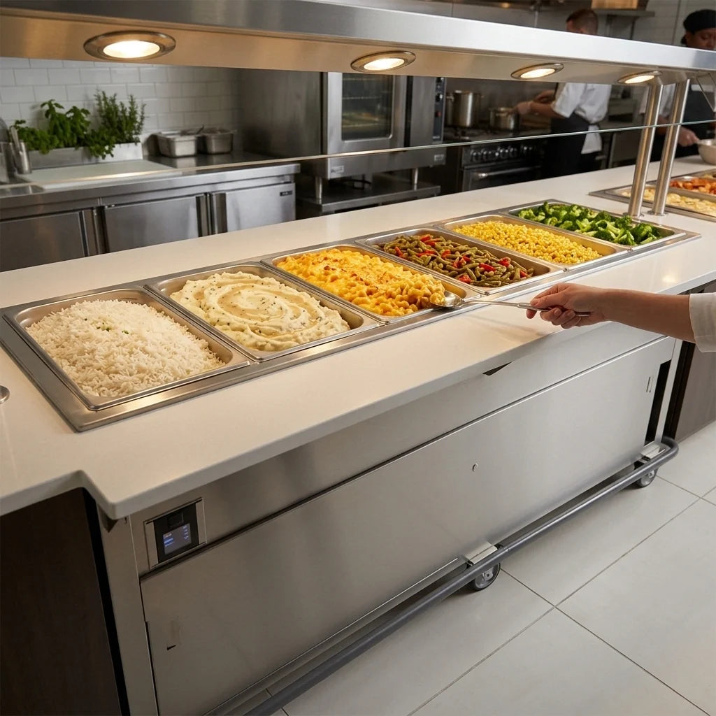 Duke Thurmaduke EPW-6-CBPG Mobile 6-Pan Waterless Steamtable with Sealed Wells, Enclosed Base and Touchscreen Control
