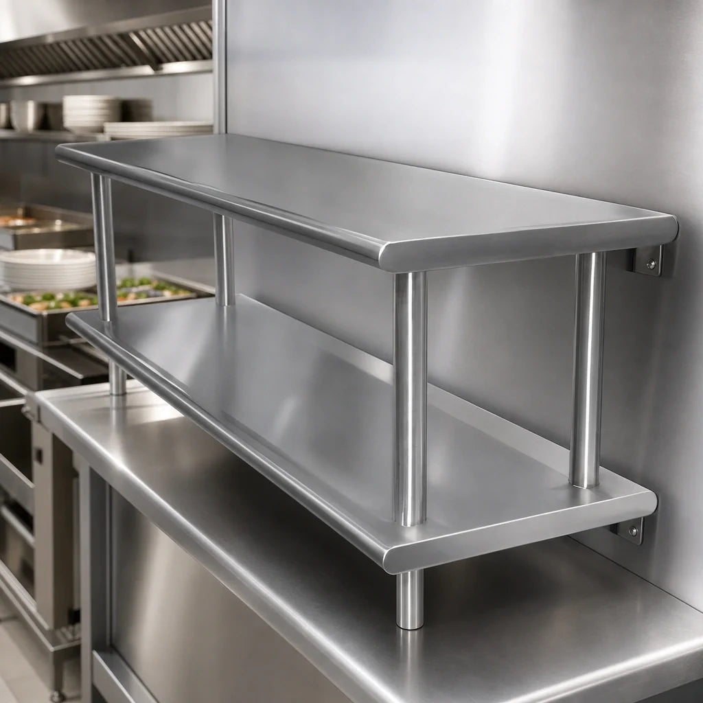 Advance Tabco PA-24-84-2 Double-Tier Stainless Steel Pass-Through Shelf, Wall-Mounted, 84"W x 24"D