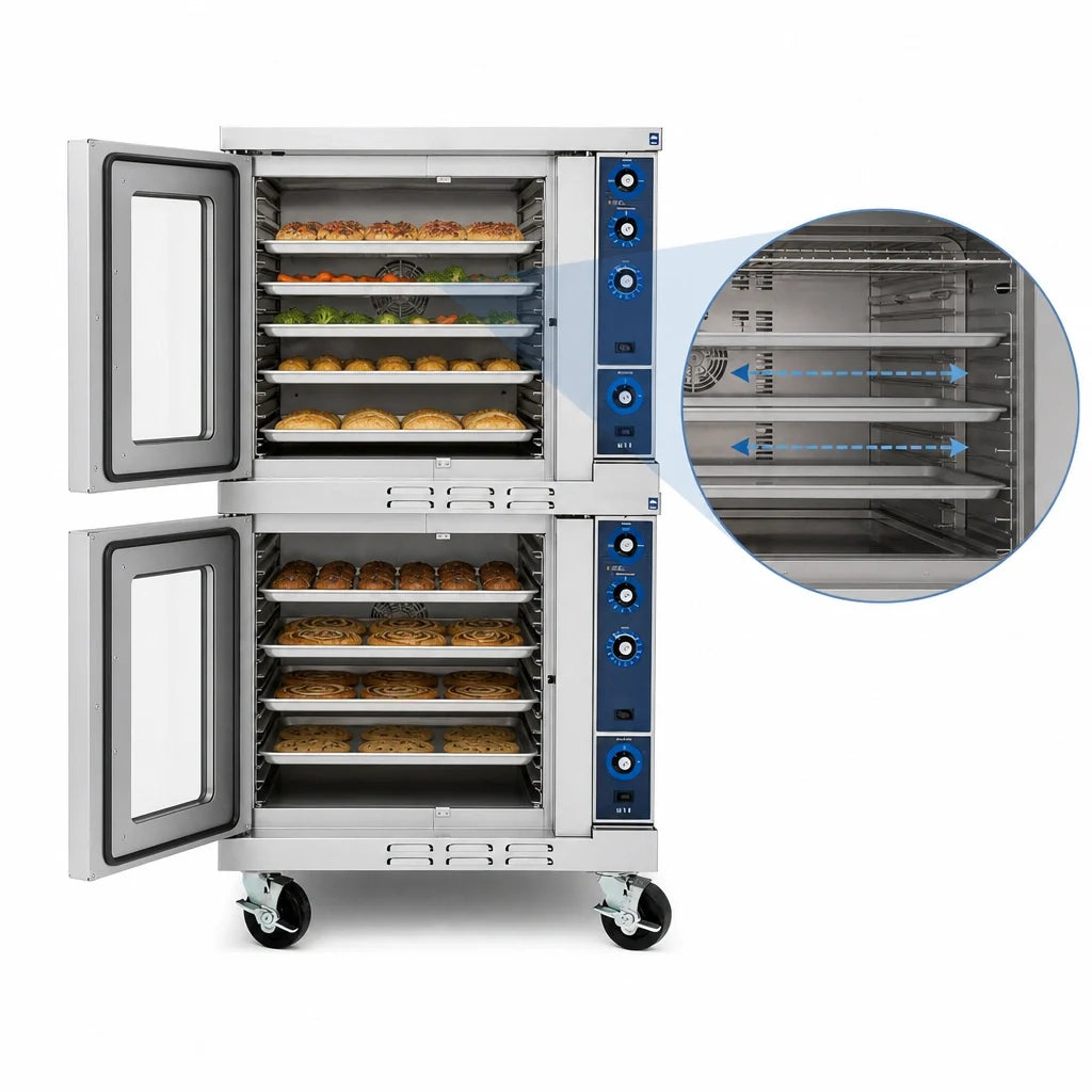 Duke 613-G4XX Double-Deck Deep-Depth Gas Convection Oven, 6-Pan Capacity per Deck, Solid-State Controls, Porcelain Interior