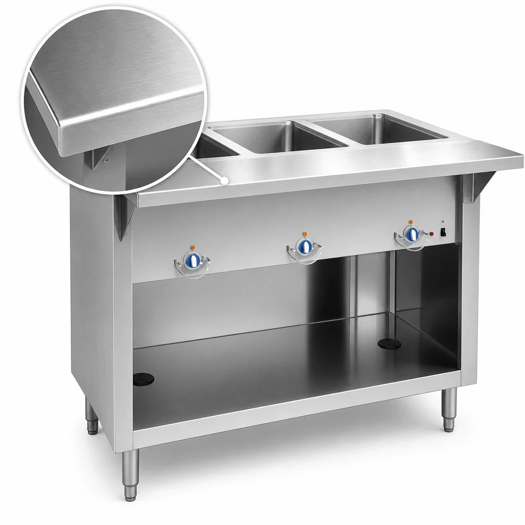 Duke Thurmaduke E-2-CBSS 2-Well Electric Steamtable with Open Storage Base, Sealed Wells, 32-Inch Stainless Steel