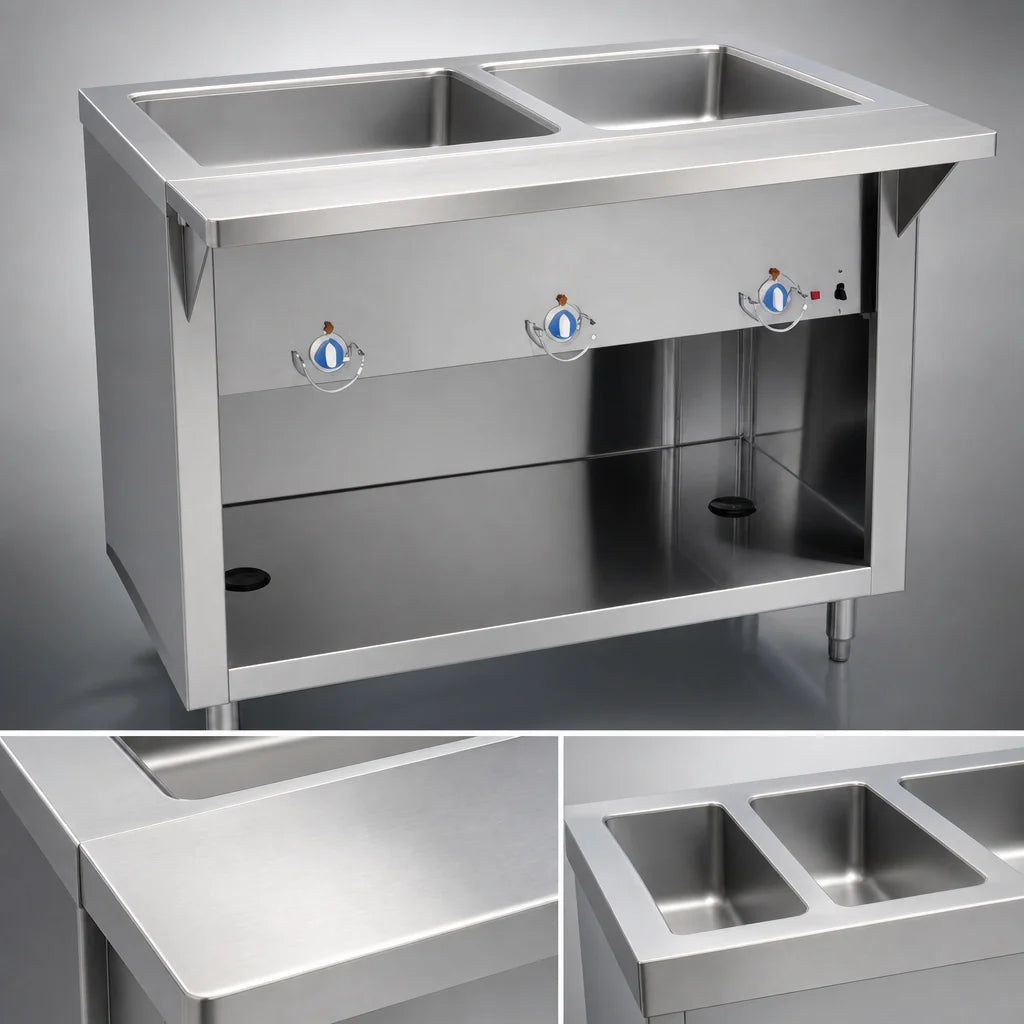 Duke Thurmaduke E-2-CBPG 32-Inch Electric Steamtable with 2 Sealed Wells, Open Storage Base and Thermostatic Controls