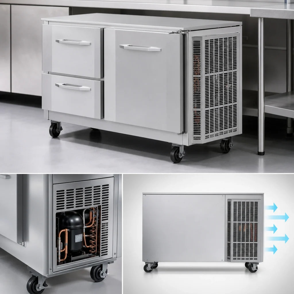 Victory Refrigeration VUFD48HC-2 48-Inch Two-Section Undercounter Freezer with Door and Drawers, Self-Contained R290 Refrigeration