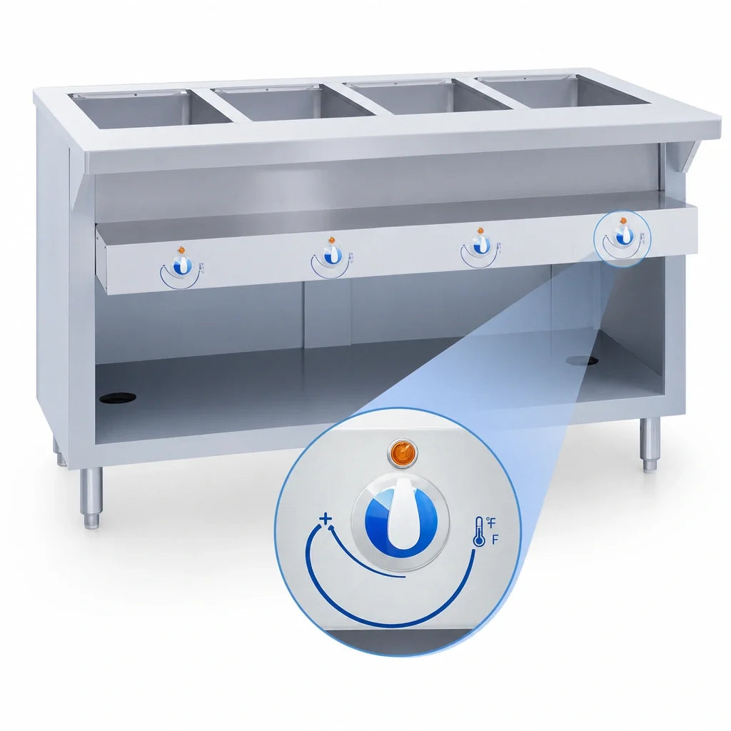 Duke Thurmaduke E-2-DLSS 32-Inch Electric 2-Well Sealed Steamtable, Stainless Steel, Open Storage Base