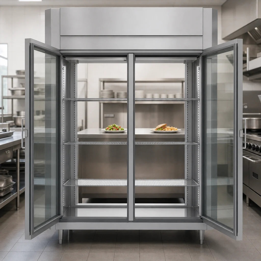 Victory Refrigeration UltraSpec™ FSA-2D-S1-EW-PT-G-HC Two-Section Pass-Thru Freezer, 4 Hinged Glass Doors, 52.97 Cu. Ft.