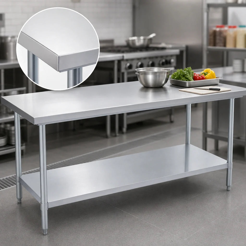 Duke 316-36144 144-Inch Stainless Steel Work Table with Galvanized Undershelf, Open Base, No Backsplash
