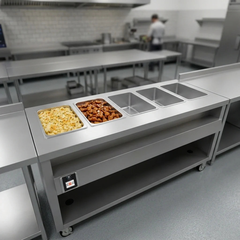 Duke Thurmaduke TWHF-74PG Mobile 5-Well Electric Waterless Food Warmer, 74-Inch, Touchscreen Controls