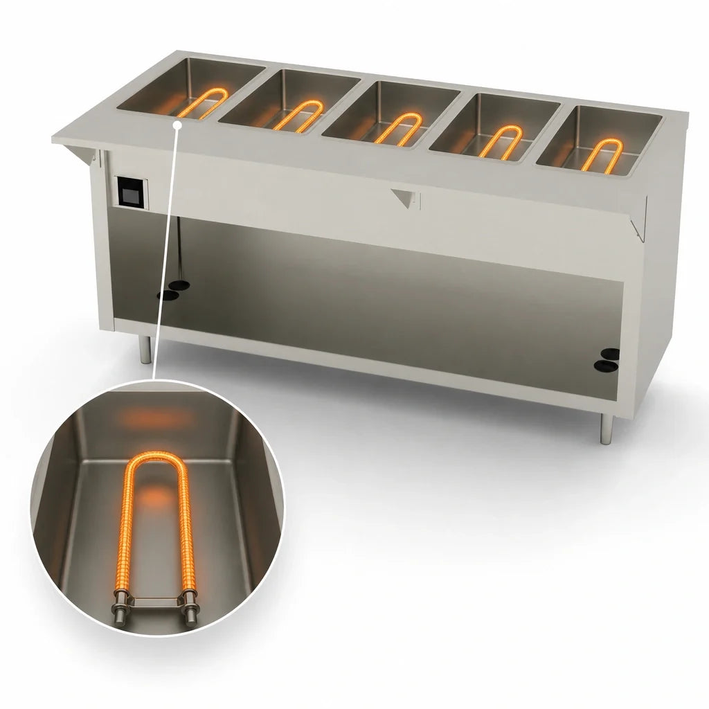 Duke Thurmaduke EW-5-CBPG 5-Well Waterless Electric Hot Food Holding Unit, 74"W, Touchscreen, Open Storage Base
